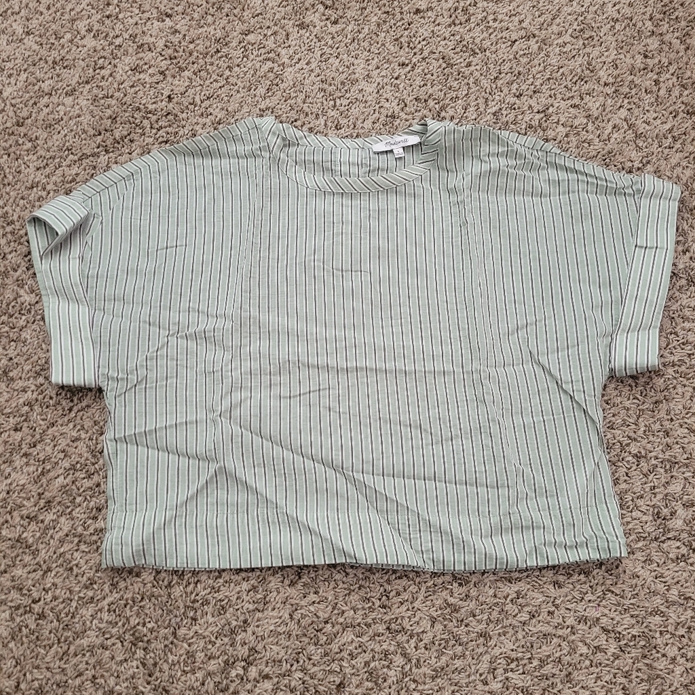 Madewell Dolman Crop Top Stripe Shirt Pistachio Green Brown Ivory Cropped Small - Picture 2 of 9